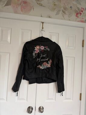 David's Bridal 'Just Married' vegan leather motorcycle jacket
